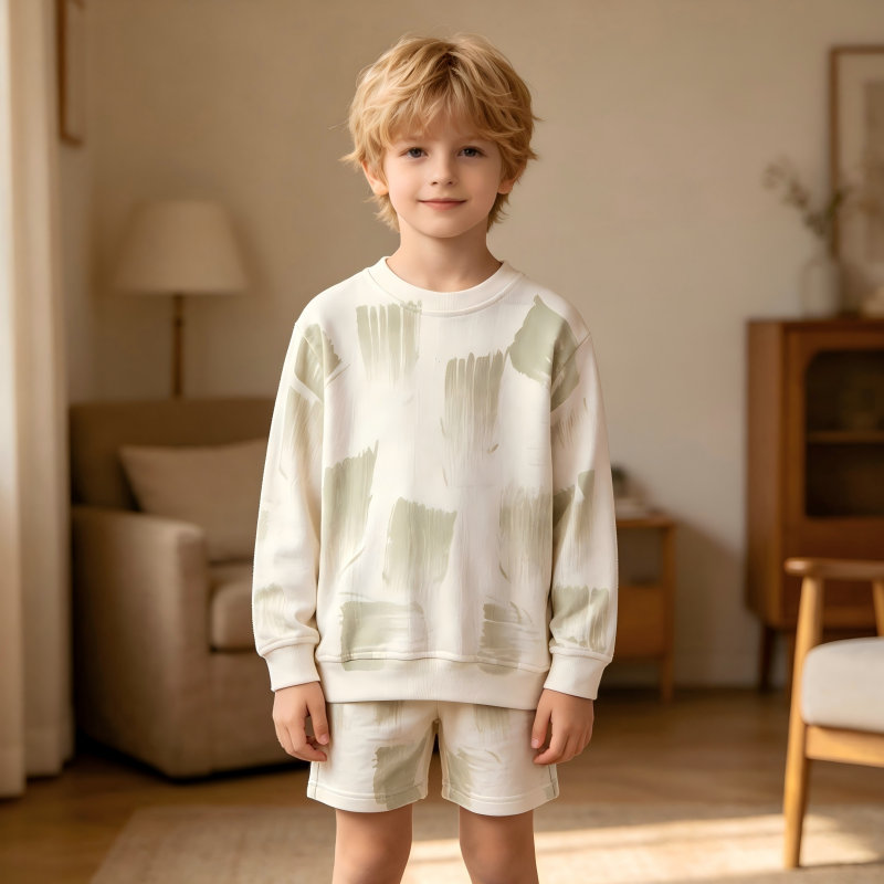 OEM/ODM Children's Brush Stroke Print Sweatshirt | 100% Cotton Organic Plant-Dyed Kids Pullover | Eco-Friendly Non-Toxic Botanical Dye Crewneck for Private Label | Sustainable Breathable Toddler Wear | Wholesale Manufacturer