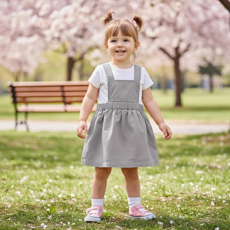 Custom Organic Cotton Baby Suspender Dress Plant Dyed Toddler Pinafore Skirt OEM ODM Kidswear Manufacturing for Boutique Baby Clothing Brands