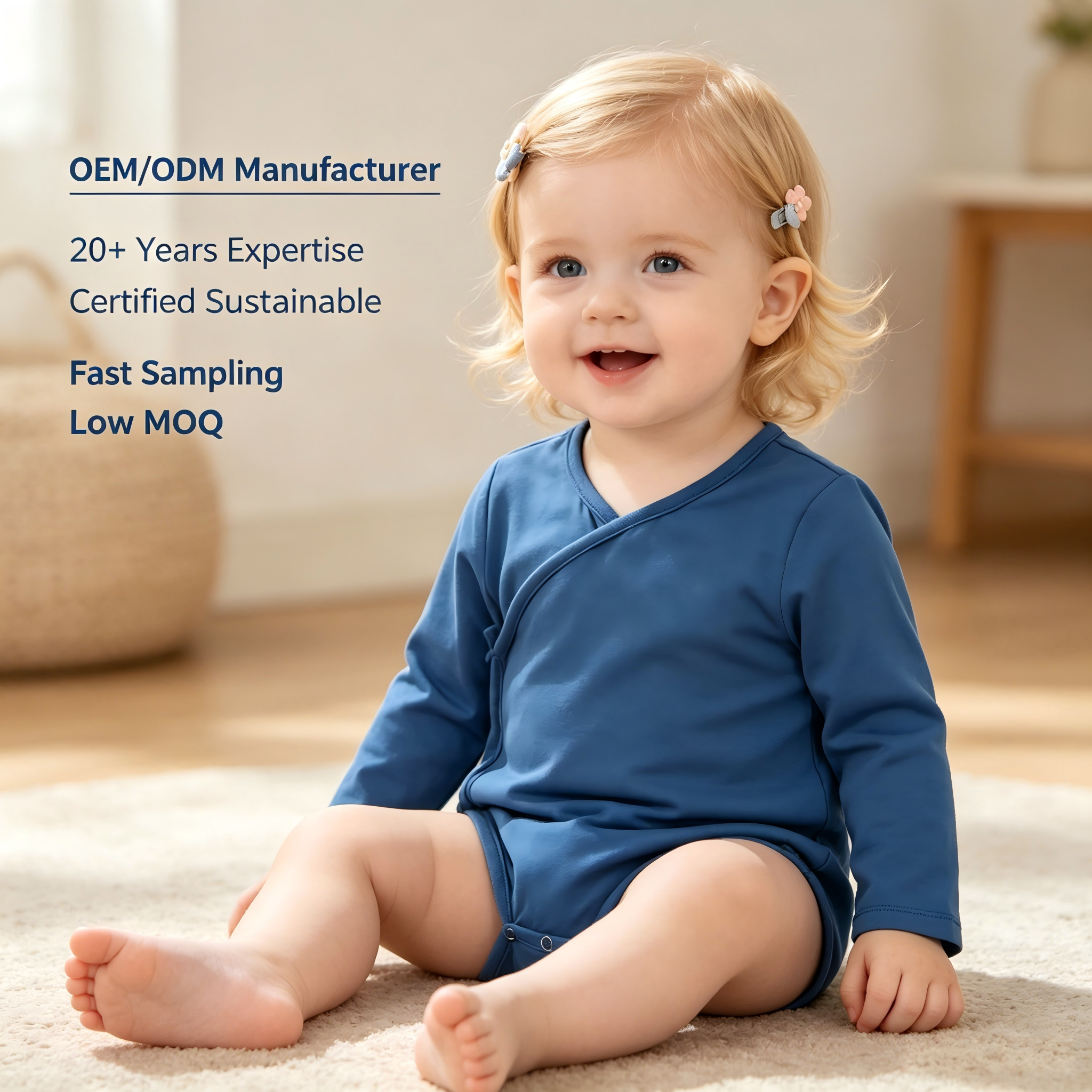 OEM/ODM Organic Cotton Kimono Baby Romper Long Sleeve Side Snap Infant Bodysuit | Eco-Friendly Wrap Style Newborn Jumpsuit Custom Private Label Manufacturer