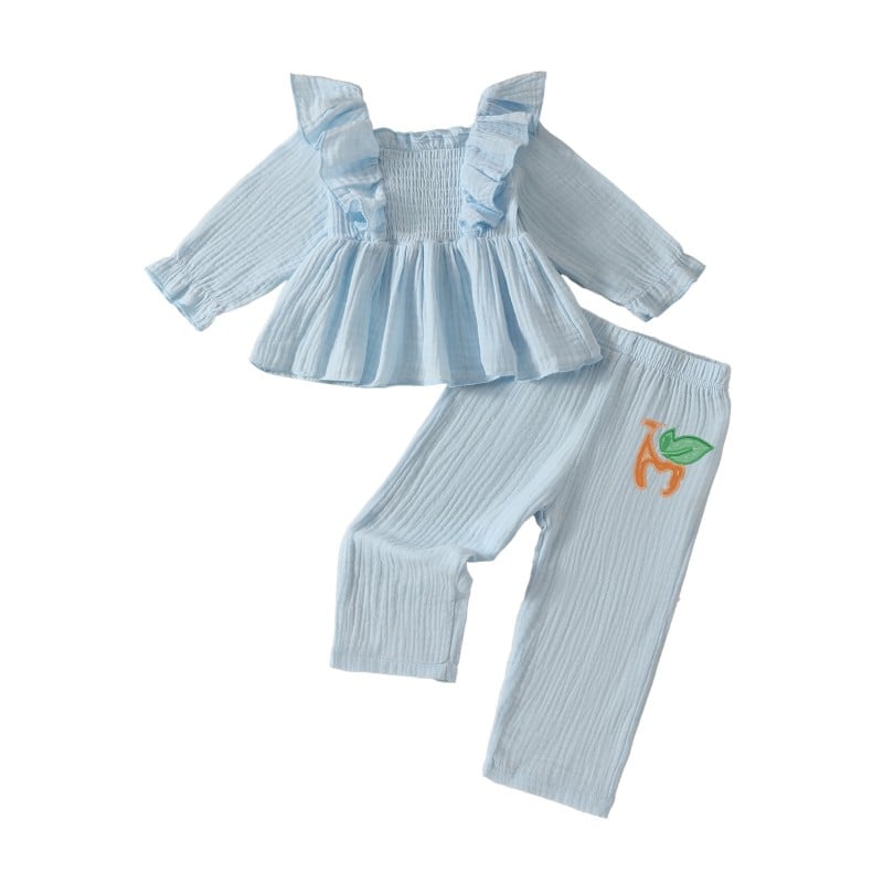 Mocked Long Sleeve Ruffled Shirt Tops Pants