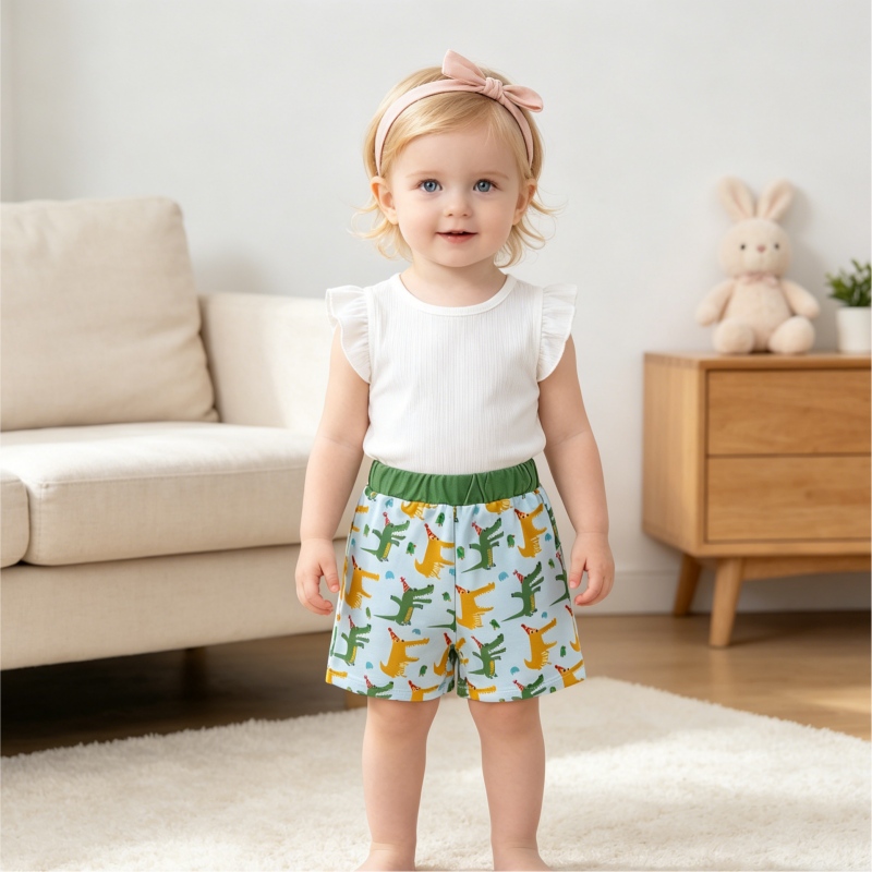 Custom OEM/ODM Baby Crocodile Print Shorts - Soft Breathable Cotton Summer Toddler Apparel - Wholesale Private Label