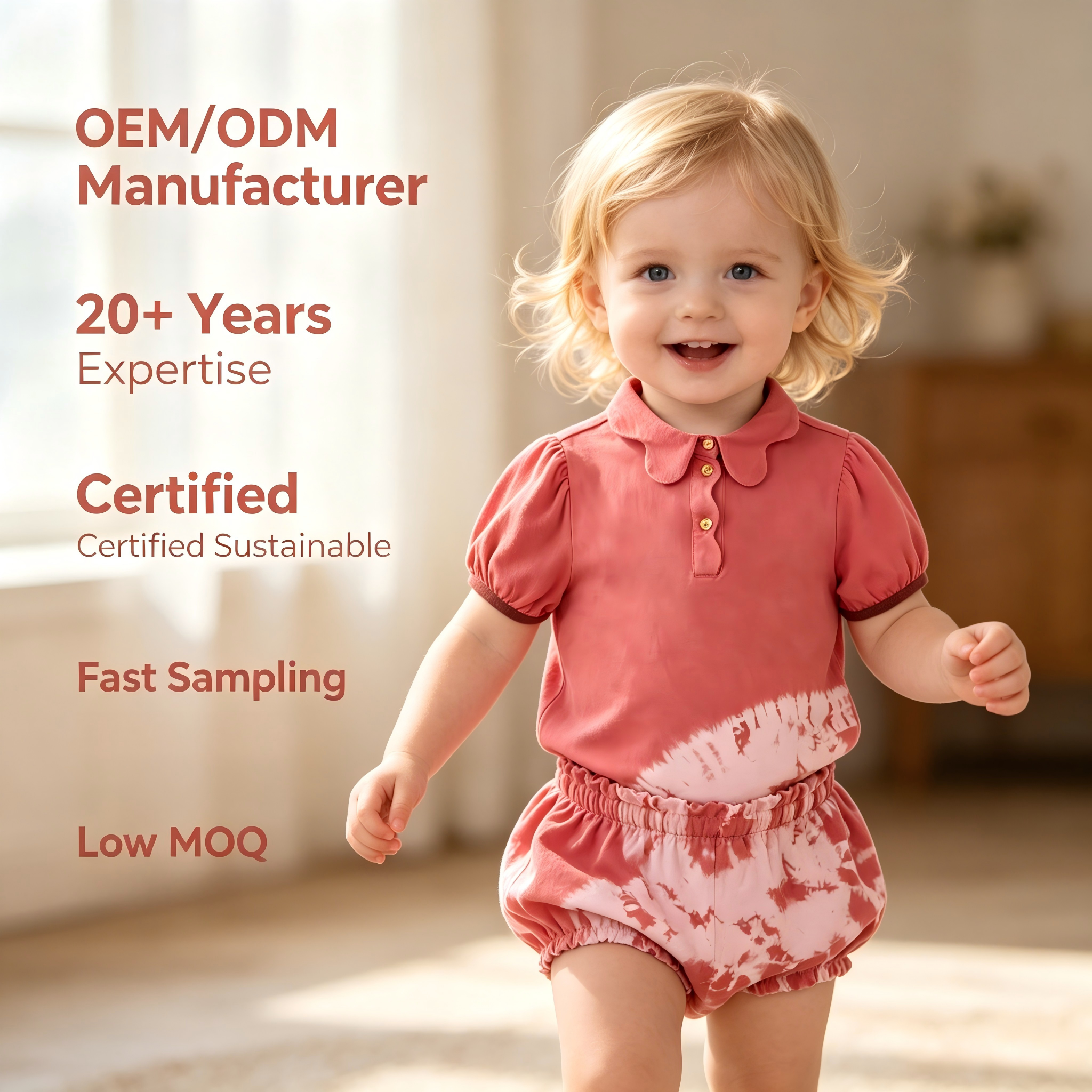 OEM/ODM 100% Cotton Baby Girls Polo Shirts Natural Plant Botanical Dyed Tie Dye Infant Toddler Peter Pan Collar Puff Sleeve Blouse Tops Custom Wholesale Private Label