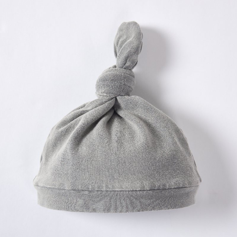 Organic Cotton Top Knot Baby Beanie - Sustainable Plant-Dyed Grey Infant Hat for Eco-Conscious Brands - Custom OEM/ODM Newborn Headwear Manufacturer - Non-Toxic Chemical-Free Breathable Toddler Accessories