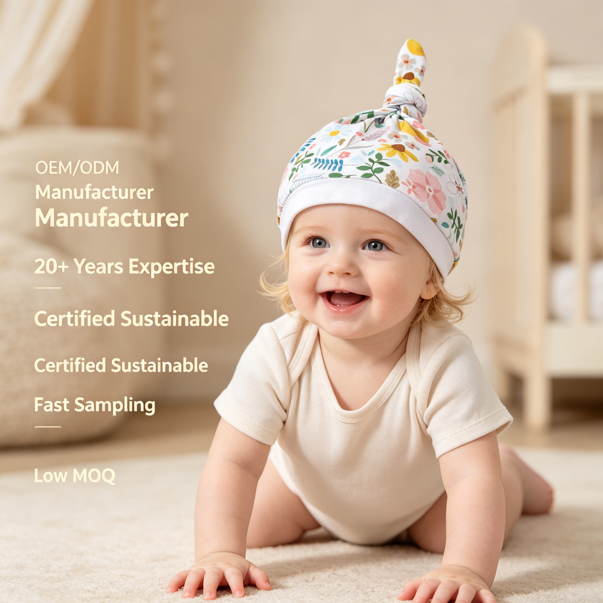 Custom Botanical Baby Knot Hat Manufacturer | OEM ODM Infant Floral Beanie Supplier