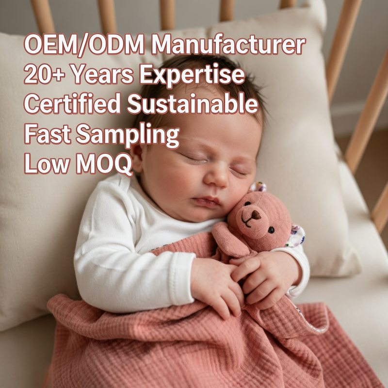 OEM/ODM органичен памучен плед-утеха с изображение на мече | Екологично чисто детско кърпиче за прегръдки, оцветено с растителни бои | Мека, дишаема утеха с цветен дизайн за частна марка | Устойчив, нетоксичен плед, оцветен със зеленчукови бои | Производител за търговия на едро