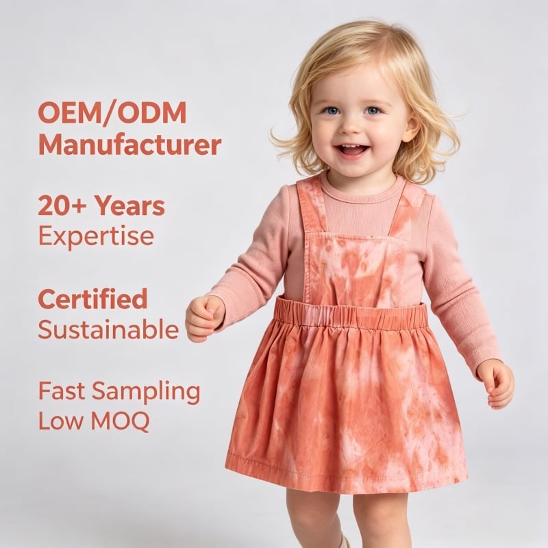 Cotton Plant-Dyed Baby Pinafore Dress Custom OEM ODM Toddler Suspender Skirt
