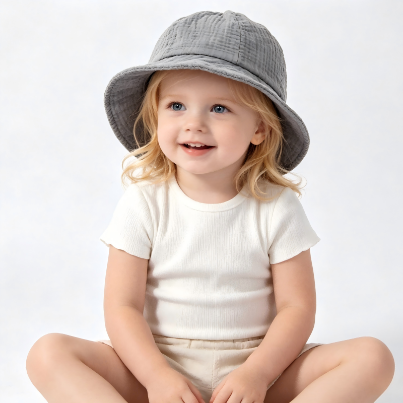 Custom Organic Baby Bucket Hat Manufacturer | Plant Dyed Muslin Infant Sun Hat for OEM ODM Babywear Private Label