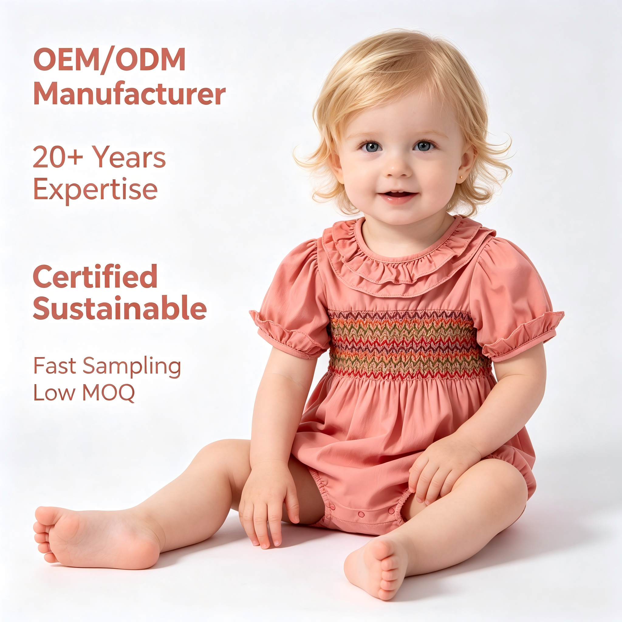 OEM/ODM ретро бебешки комбинезон от 100% памук с гънки | Екологично чист комбинезон за бебета, боядисан с растителни бои | Персонализиран устойчив комбинезон за новородени с дантелена яка и пухкава форма | Ръчно гънкано бутиково облекло за малки деца, търговия на едро
