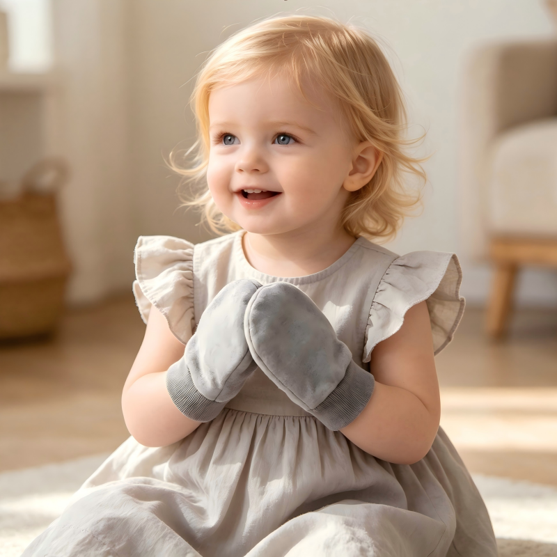 Organic Cotton Baby Beanie & Mitten Set - Sustainable Plant-Dyed Infant Bear Hat & Anti-Scratch Mittens for Eco-Friendly Brands - Custom OEM/ODM Newborn Headwear Manufacturer