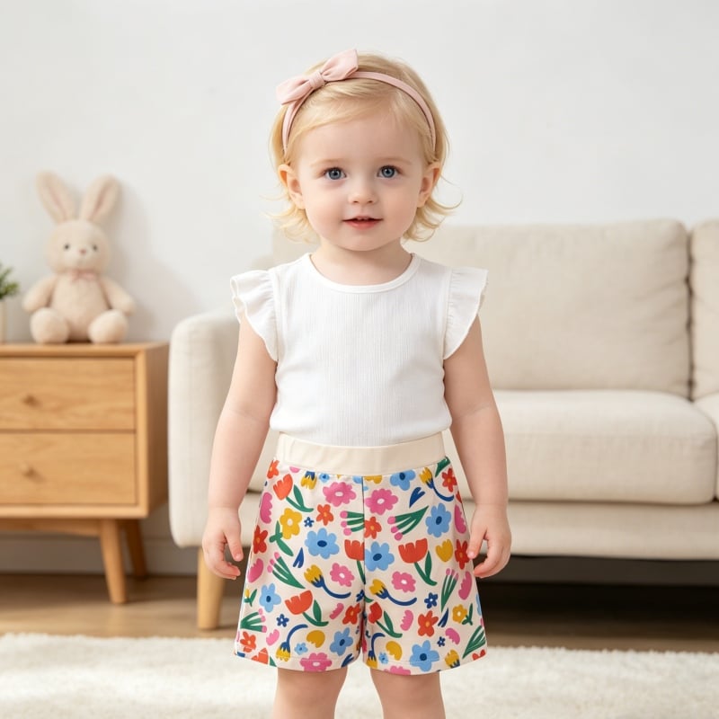 Custom OEM/ODM Baby Girls Floral Print Shorts - Soft Breathable Cotton Summer Shorts for Toddlers & Infants
