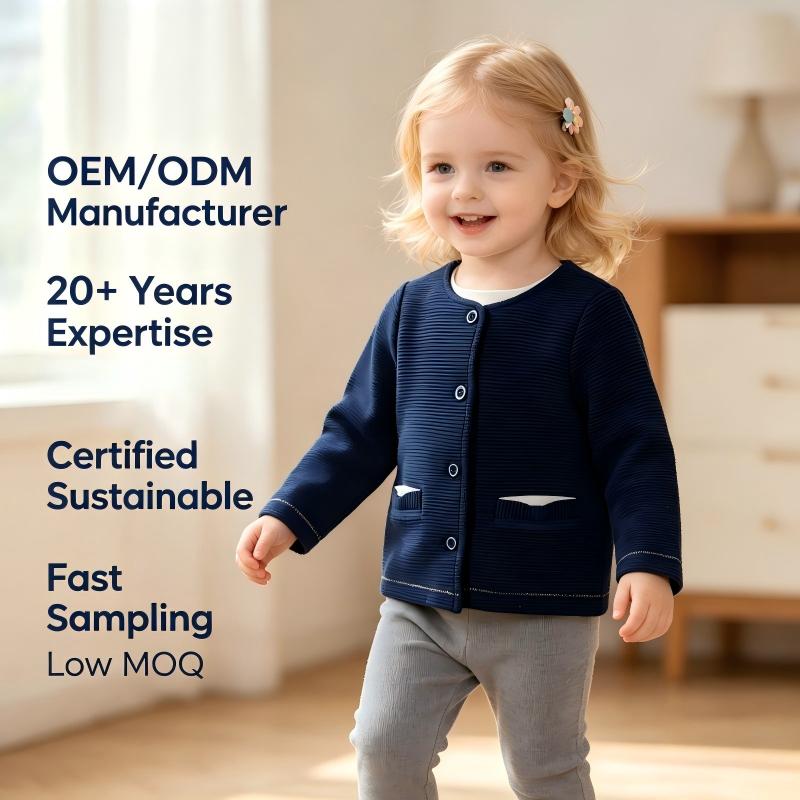 Производител на персонализирани детски плетени кардигани – OEM и ODM | Детско пуловерче с дълги ръкави и копчета | Доставчик на елитни детски дрехи за частни марки