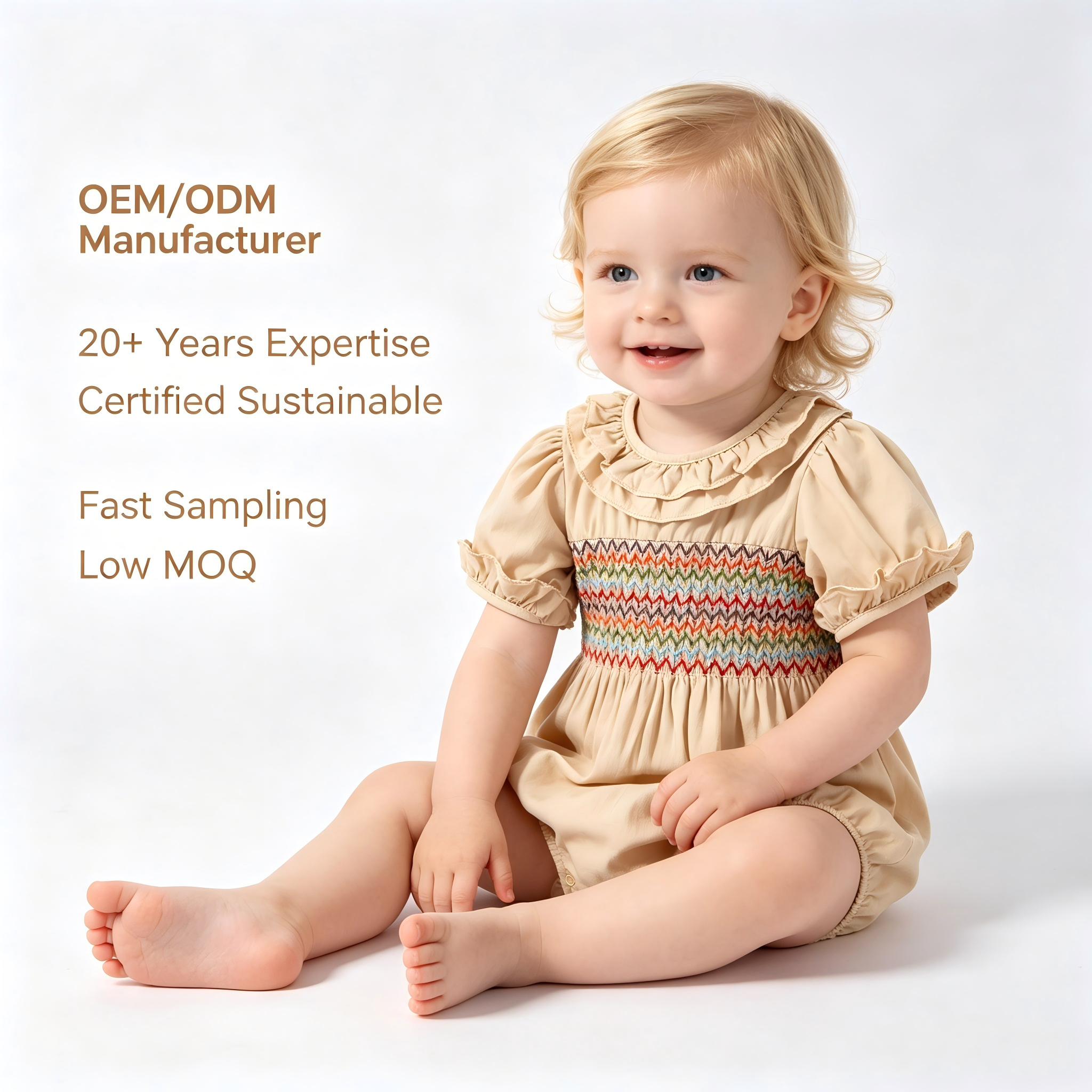 OEM/ODM retro stílusú, 100% pamutból készült gyűrött babaromper | környezetbarát, növényi festékkel színezett csecsemőkabát | egyedi, fenntartható rücskös galléros újszülött buborékos body | kézzel gyűrött, luxus minőségű kisgyermekruhák nagykereskedelmi értékesítésre