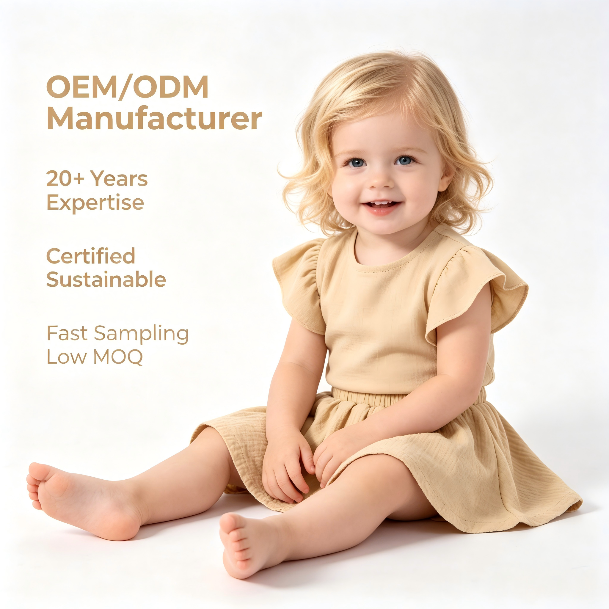 OEM/ODM Детска пола за момиченца от 100% памук, двуслойна, гънеста марля с набръчкан ефект | Екологично чиста пола за ходещи деца с растително оцветяване, 135 г/м², А-форма, мини пола | Устойчиви персонализирани детски лятни дрехи с органичен усет за бутици, търговия на едро