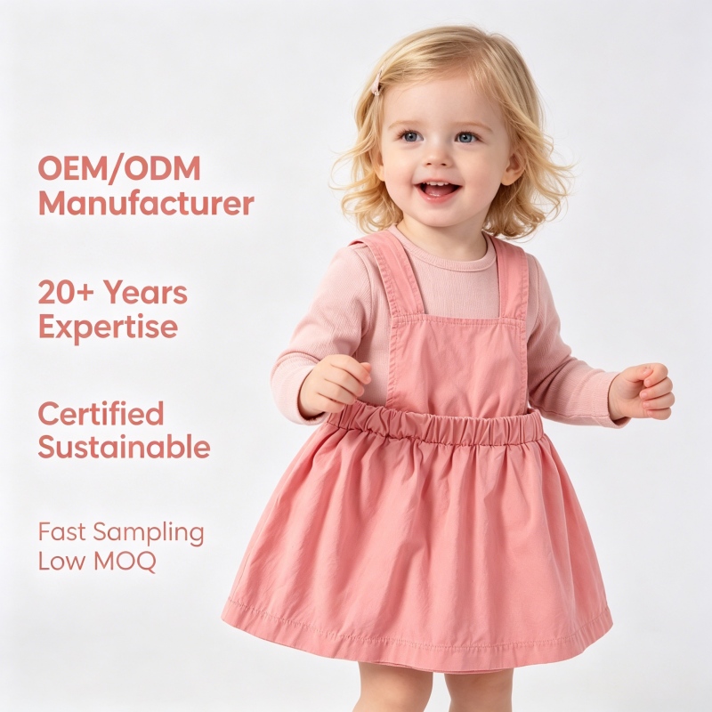Custom Cotton Baby Suspender Dress Plant-Dyed Toddler Pinafore Skirt Sustainable OEM ODM Baby Clothing Manufacturer