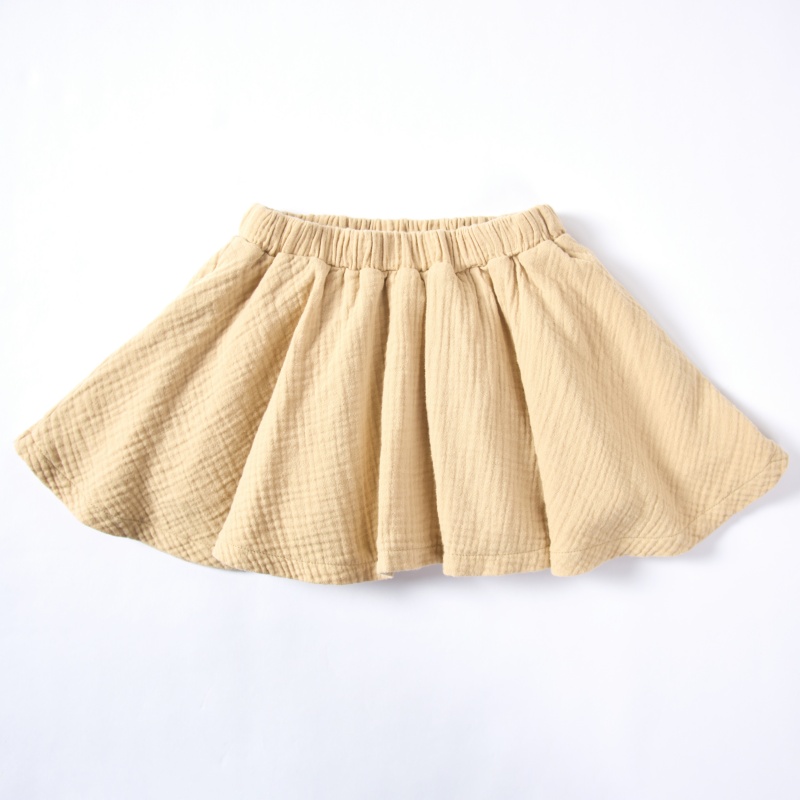 OEM/ODM 100% Cotton Double-Layer Wrinkled Gauze Baby Girl Skirt | Eco-Friendly Plant-Dyed 135gsm Toddler A-Line Mini Skirt | Sustainable Custom Organic-Feel Kids Boutique Summer Apparel Wholesale