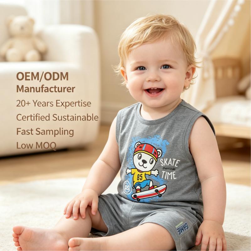 Custom OEM/ODM Kids Sleeveless Set | 100% Organic Cotton Toddler Tank Top and Shorts | Eco-Friendly Plant-Dyed Children's Summer Wear | Sustainable Breathable Private Label Kids Clothing | Wholesale Non-Toxic Sporty Set