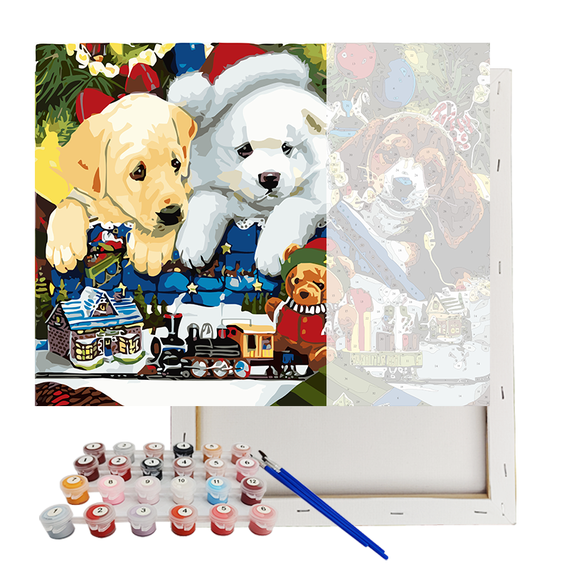 DIY Paint By Number Art Supplies Christmas Puppies