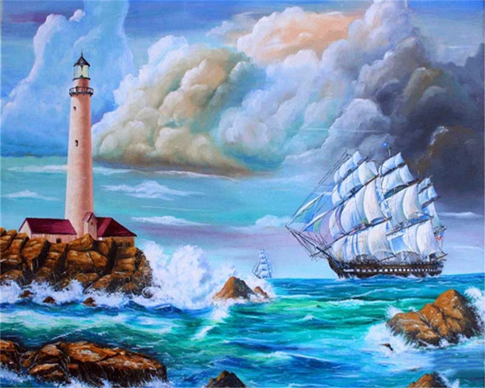 Wholesale 5D Diamond Painting Lighthouse And Sailboat