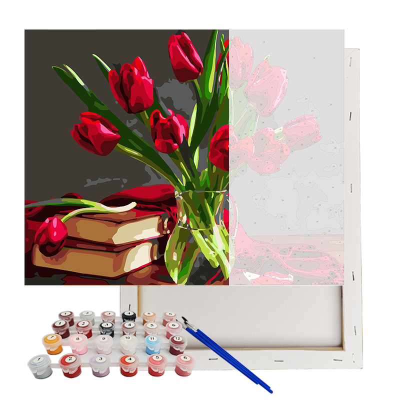 DIY Paint By Number Set Red Tulips In Vase