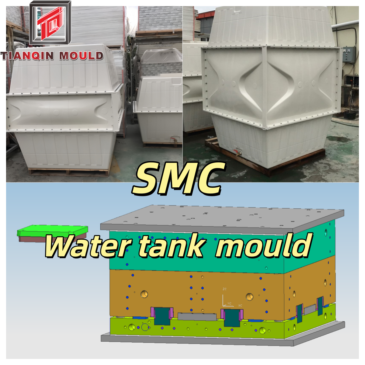 Molde para painel de tanque de água em GRP SMC com processo de moldagem por compressão composta