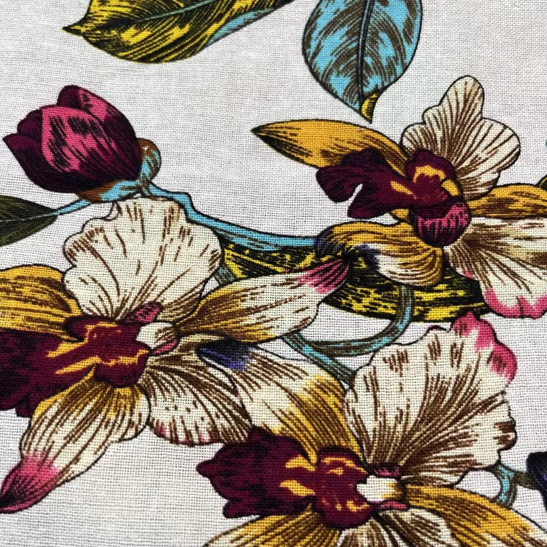Chinese Factory Wholesale New Woven Digital Printed Fabric Floral Pattern Cotton Linen for Girls Women's Clothing Dress Shirt supplier