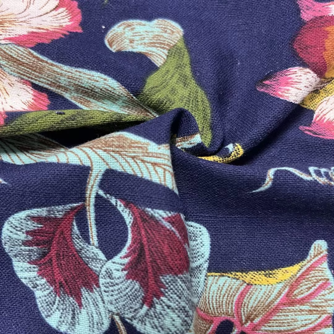 Chinese Factory Wholesale New Woven Digital Printed Fabric Floral Pattern Cotton Linen for Girls Women's Clothing Dress Shirt details