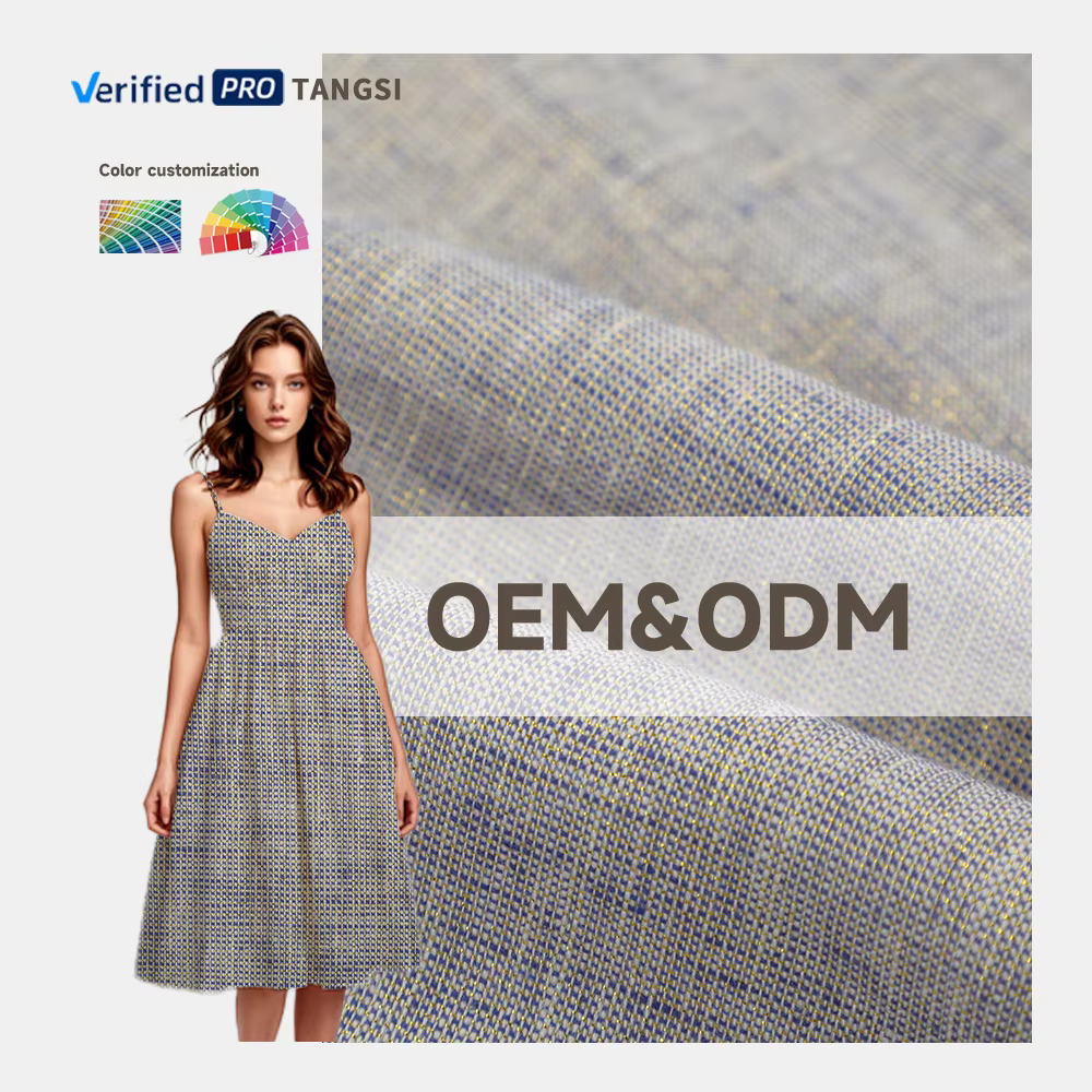 Factory Wholesale Cheap Price Custom Fashion Design Organic Linen Cotton Woven Yarn Dyed Fabric for Women's Clothing Dresses supplier