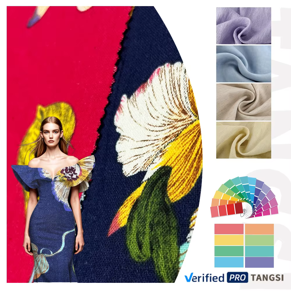 Chinese Factory Wholesale New Woven Digital Printed Fabric Floral Pattern Cotton Linen for Girls Women's Clothing Dress Shirt