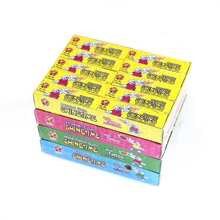 Hot Selling Bag Packed Colorful Fruity Flavor Bubble Gums with Tattoo Paper manufacture