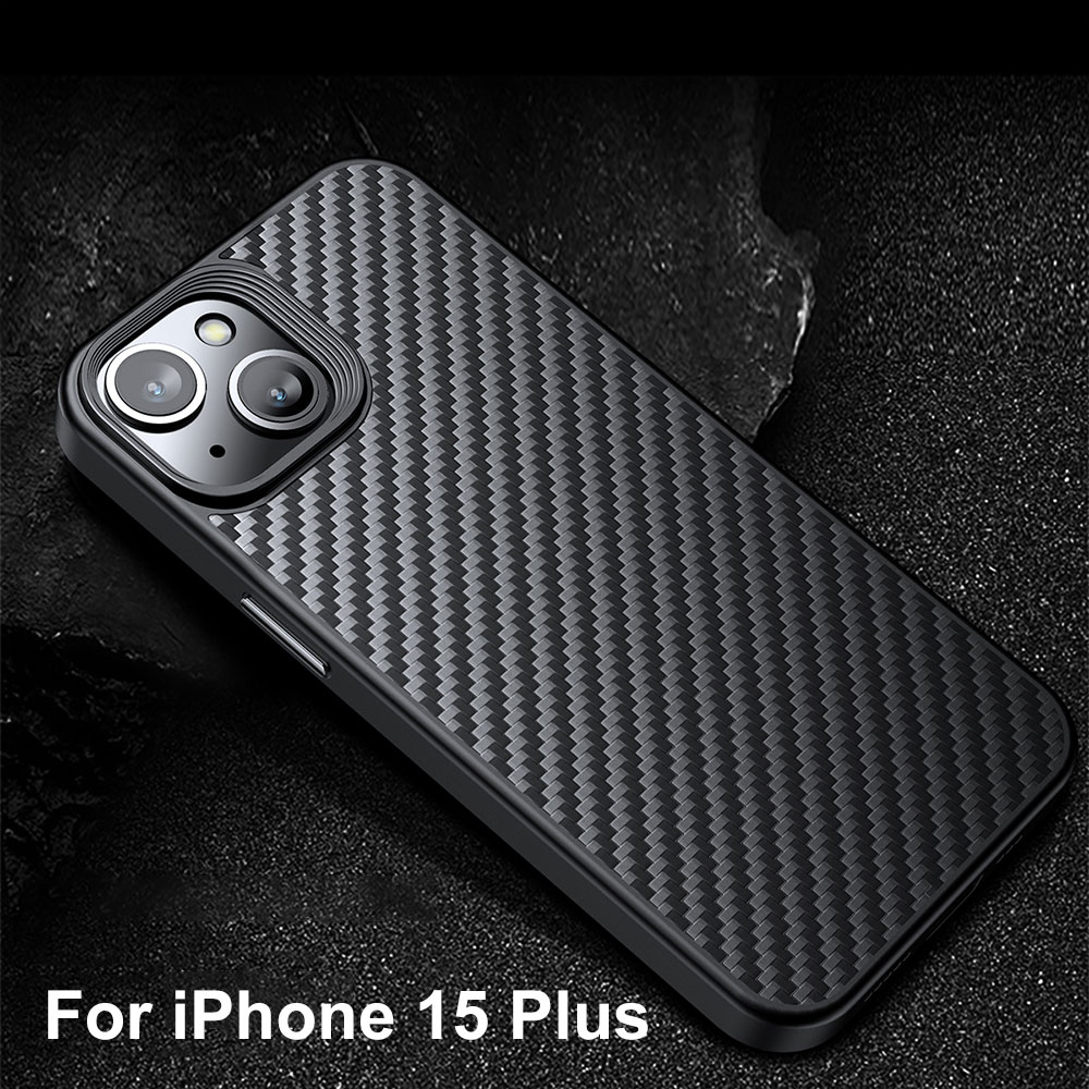 WLONS WLS14 Coque de téléphone en fibre de carbone anti-choc et respectueuse de la peau pour Iphone 15 Plus