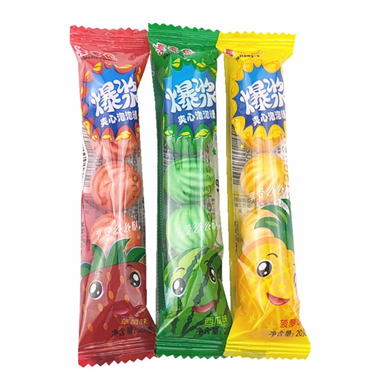 Multi-colored tutti-frutti flavor superheart with jam watermelon bubble gum ball factory