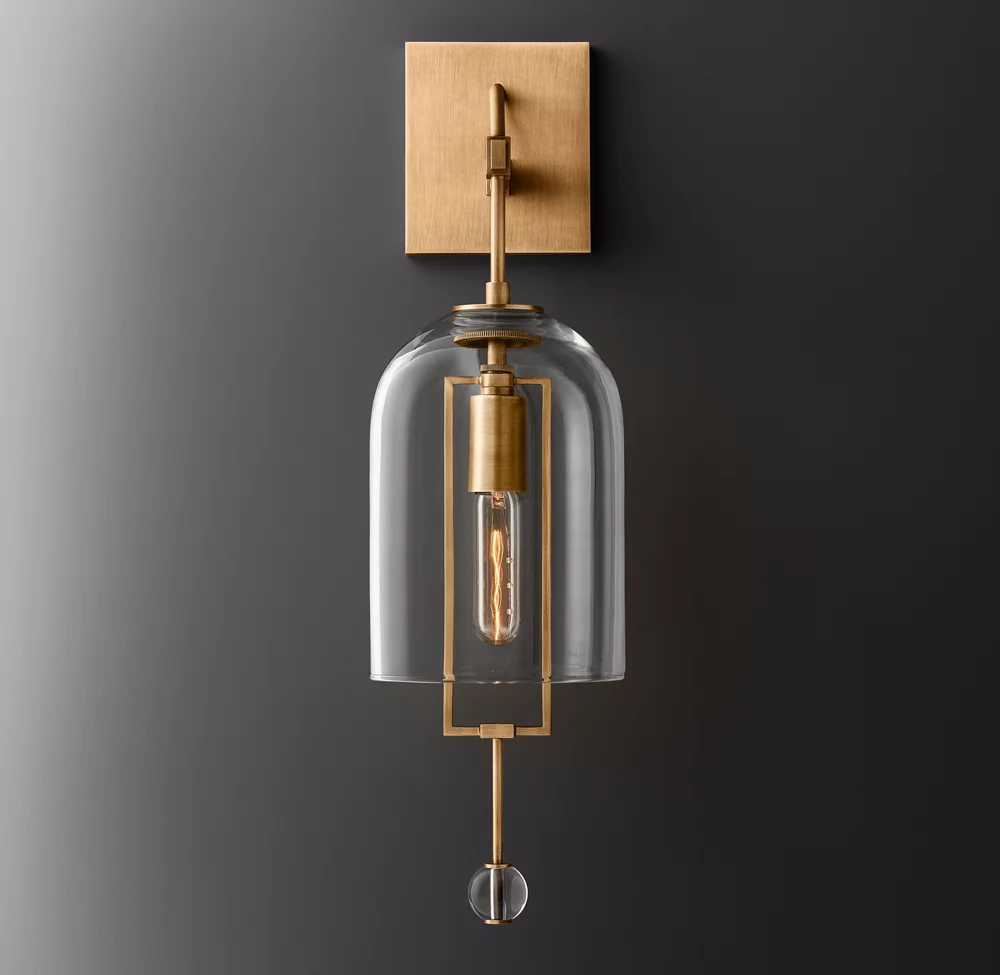 Luxury Villa Copper Wall Light Living Room Decoration Bedroom Bedside E26 Glass Wall Lamp manufacture