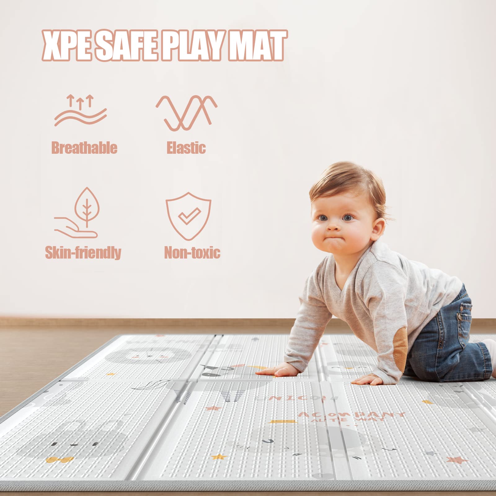 Foldable & Reversable Large Waterproof Foam Baby Activity Tummy Time Foam XPE Mat baby play mat with piping factory