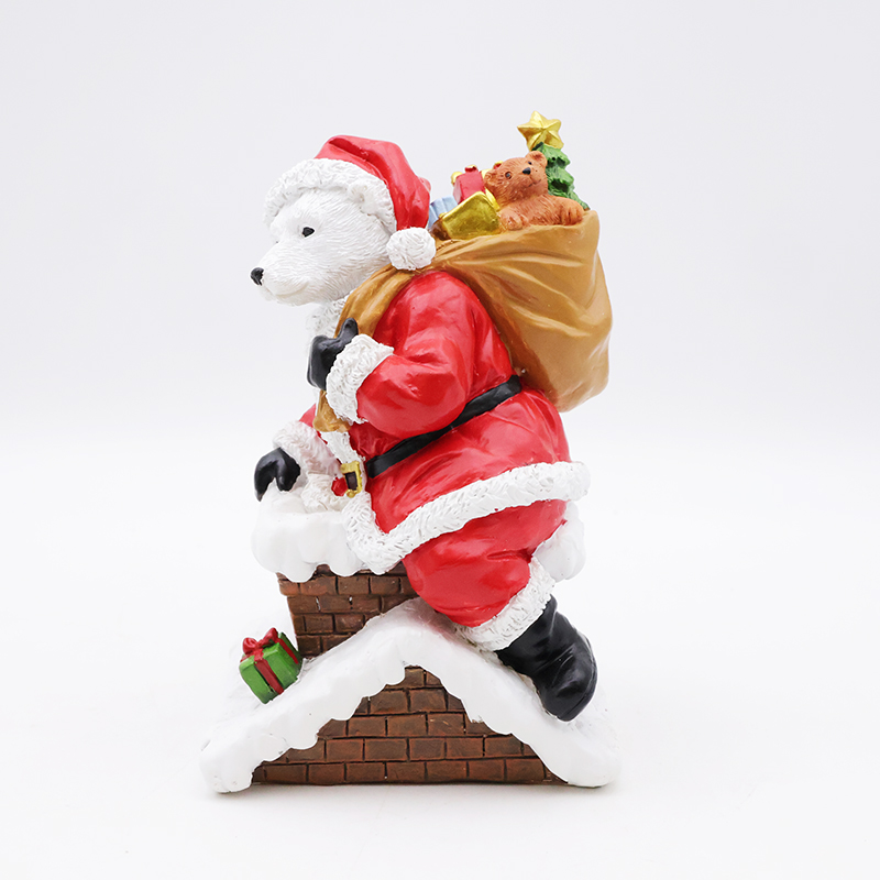OEM Custom Christmas decor polar bear figurine new resin crafts miniature santa claus ornaments tabletop statue factory