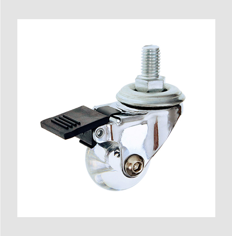 transparent caster wheel threaded stem with brake style PU caster wheel 35/50/75 mm rodizio for furniture factory