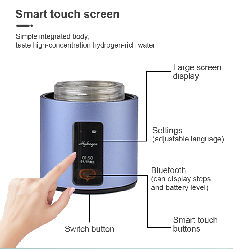 New Electrolyzed Water Cup Smart Portable Hydrogen Production Bottle 5000ppb Hydrogen-Rich Water Cup with Touch Screen details