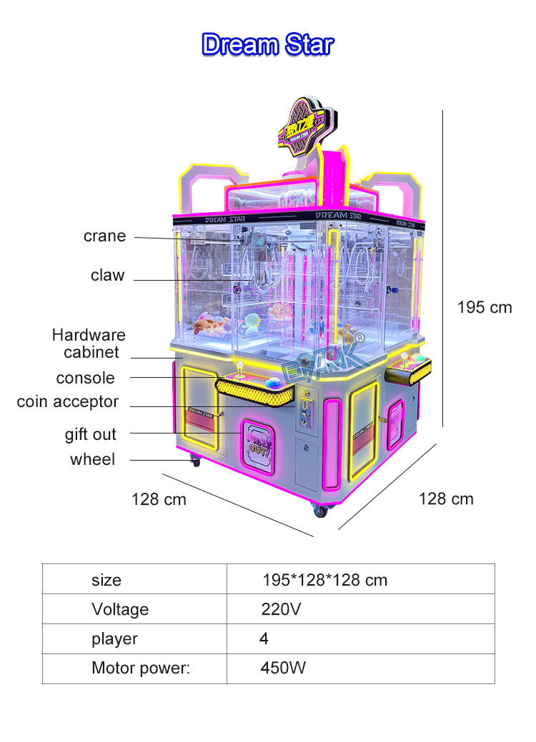 Coin Operated Arcade Toy 4 Player Claw Crane Machine Plush Toy Catcher Mini Prize Vending Machine factory
