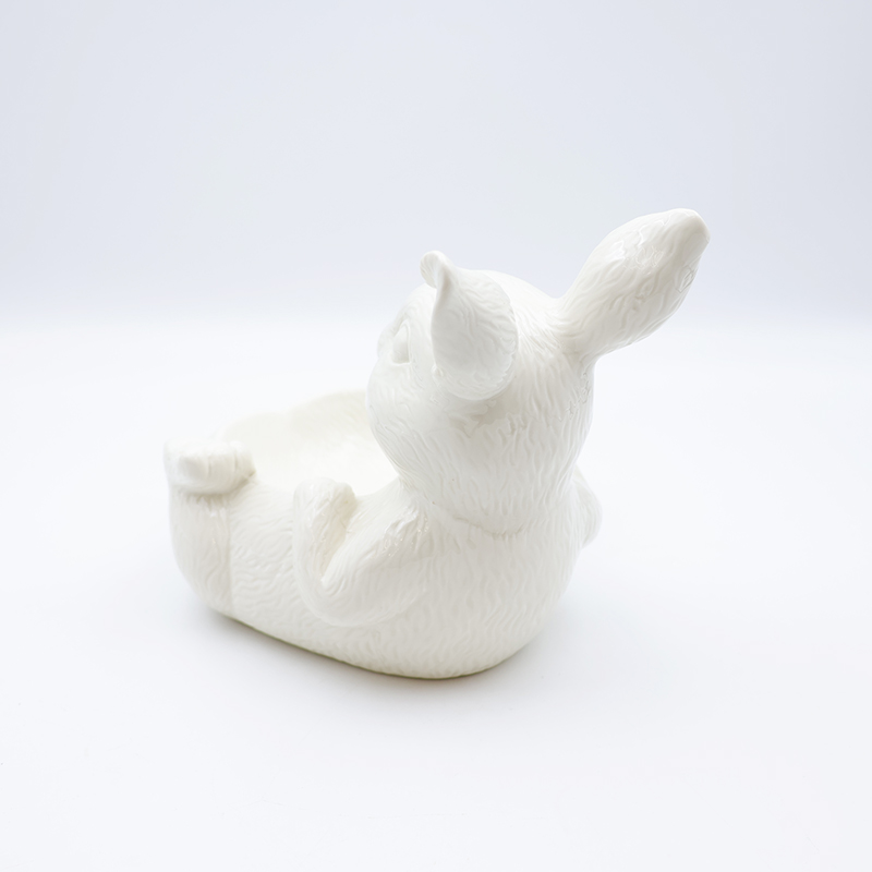 OEM Nordic home decor holiday kitchen ware storage snack container custom cute ceramic Easter white bunny bowl dishes supplier