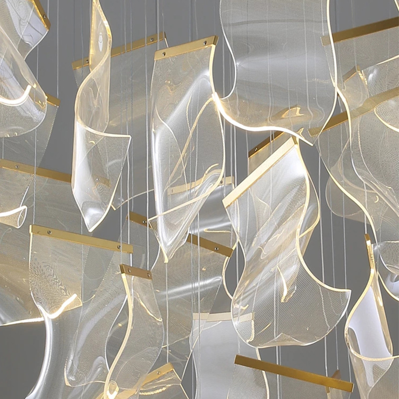 Modern Style Hotel Villa Stairs Bronze Iron Ceiling Light Hanging Acrylic LED Pendant Light details