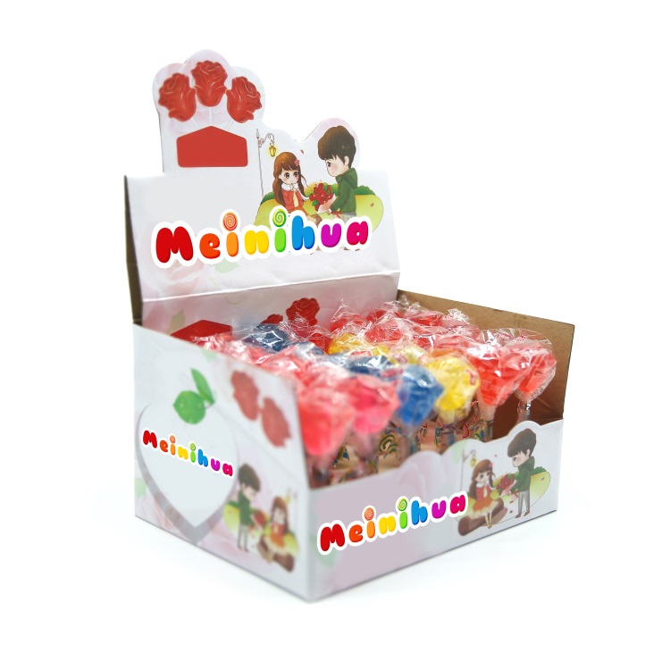 Chinese halal assorted fruit flavor sweet flower shaped rose lollipop hard candy manufacturer supplier