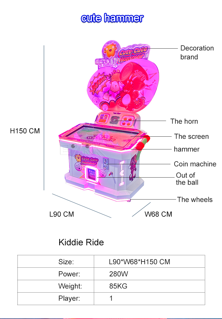 Kids Coin Operated Arcade Games Hitting Hammer Children Punching Video Ticket Game Machines manufacture