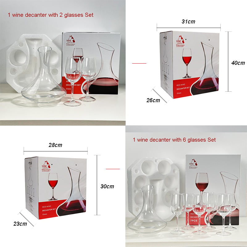 Custom Logo Gift Box Set Mouth Blown Luxury Glass Wine Decanter Cups Set factory