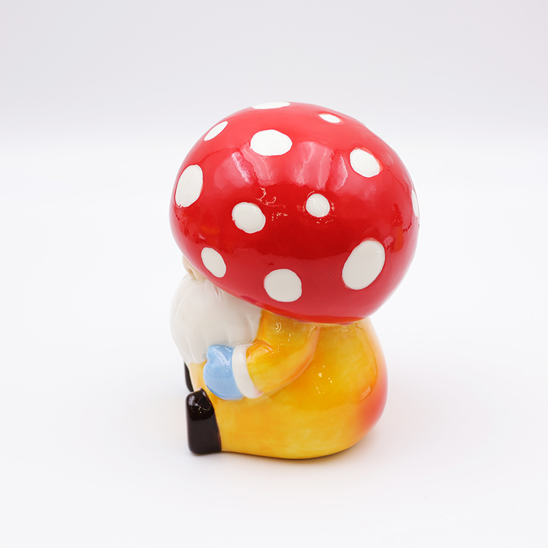 OEM Custom christmas home garden decor cute red ass figure statue ceramic half round mushroom gnome figurine ornaments manufacture