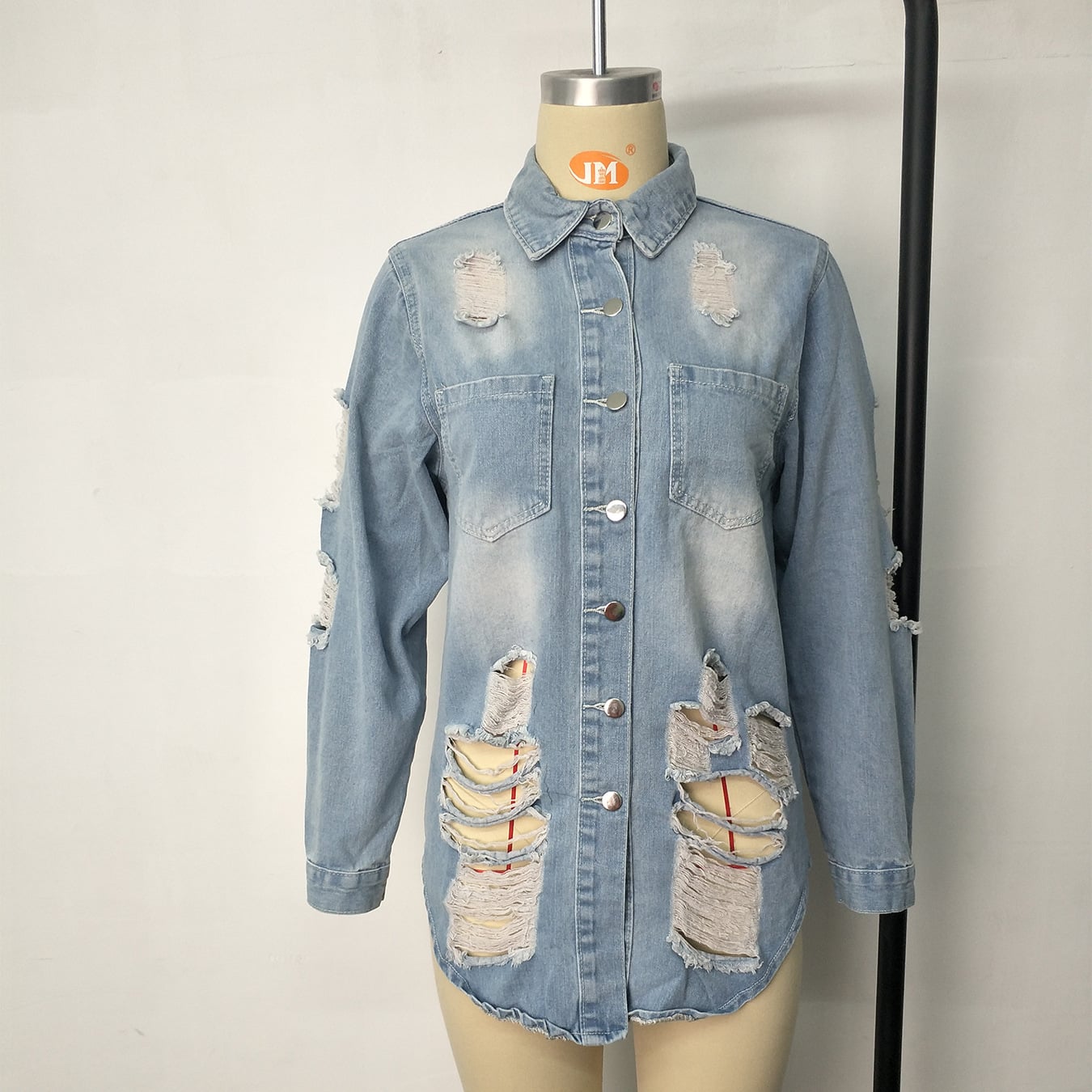 Hot Selling Ladies Denim Jacket Women Coat Casual Ripped Holes Women Jean Jackets Women's Jeans Blouse details
