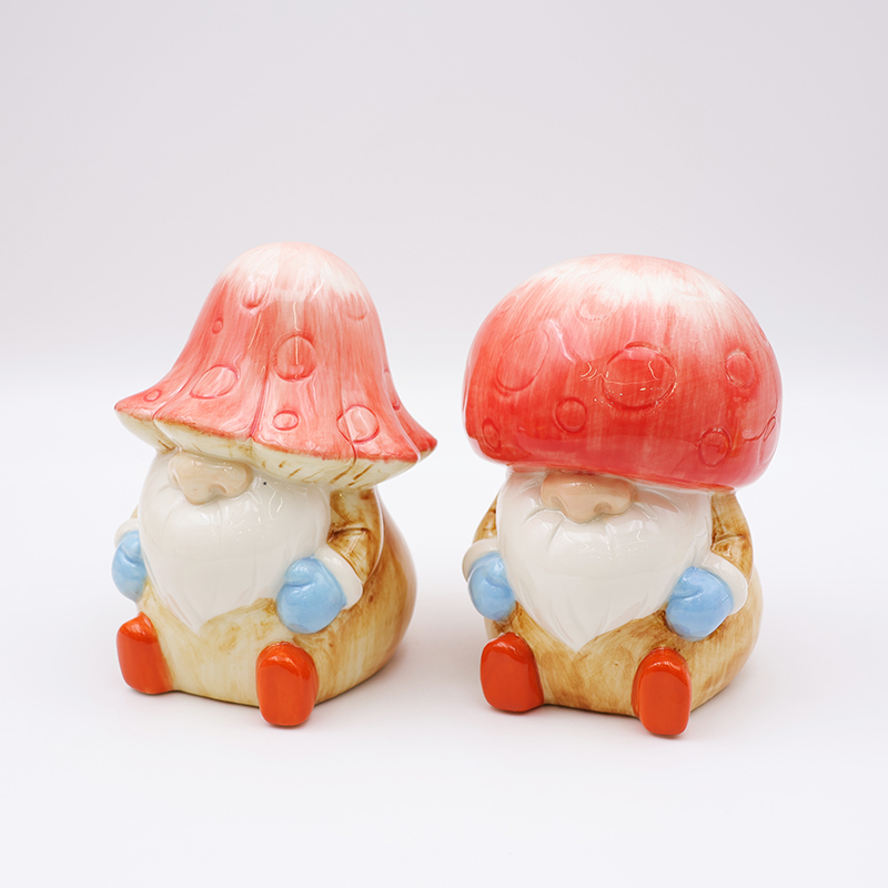 OEM Custom new christmas home decor cute 3d figure statue ceramic mushroom gnome figurine ornaments gift factory