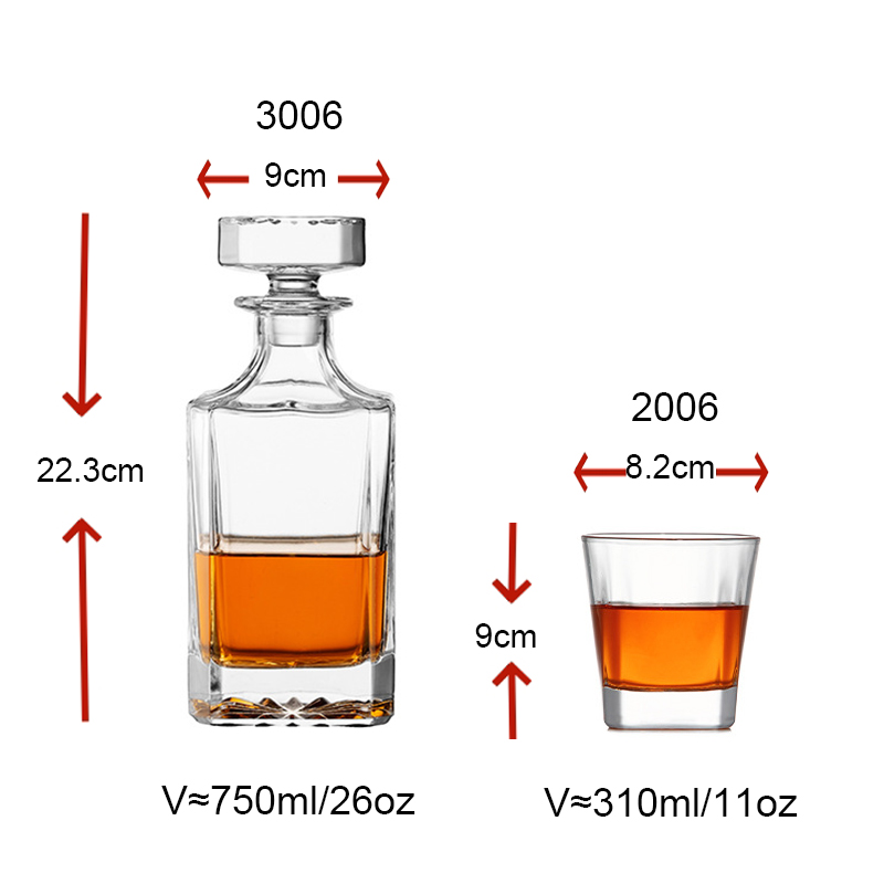 Custom logo smooth square whiskey decanter bottle wine glasses decanter set whisky decanter set with gift box manufacture
