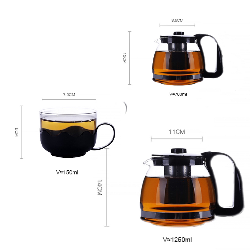 Wholesale Online Hot Sale 7pcs High Transparent Glass Teapot and Cup Set with Stainless Steel Strainer details