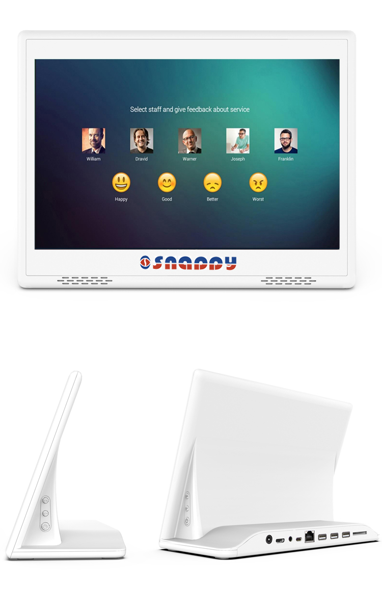 L shape android tablette 10 pouces customer feedback system survey device built-in Wifi RJ45 network port 3 USB factory