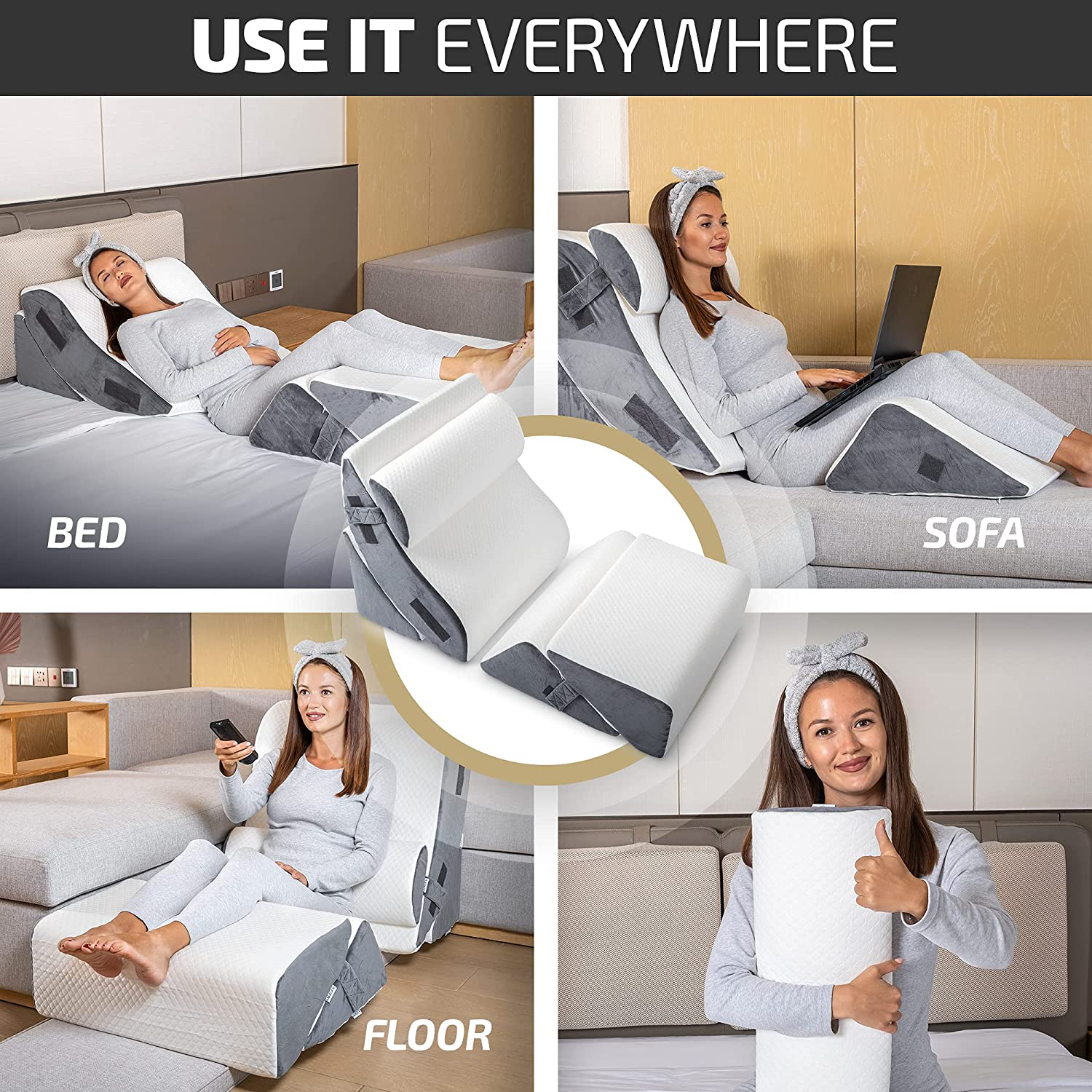 5 Pcs Adjustable Relaxing System Leg Elevation Pillow Memory Foam Bed Wedge Pillows for Back Support, Pain Relief and Recovery details