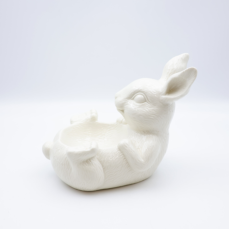 OEM Nordic home decor holiday kitchen ware storage snack container custom cute ceramic Easter white bunny bowl dishes details